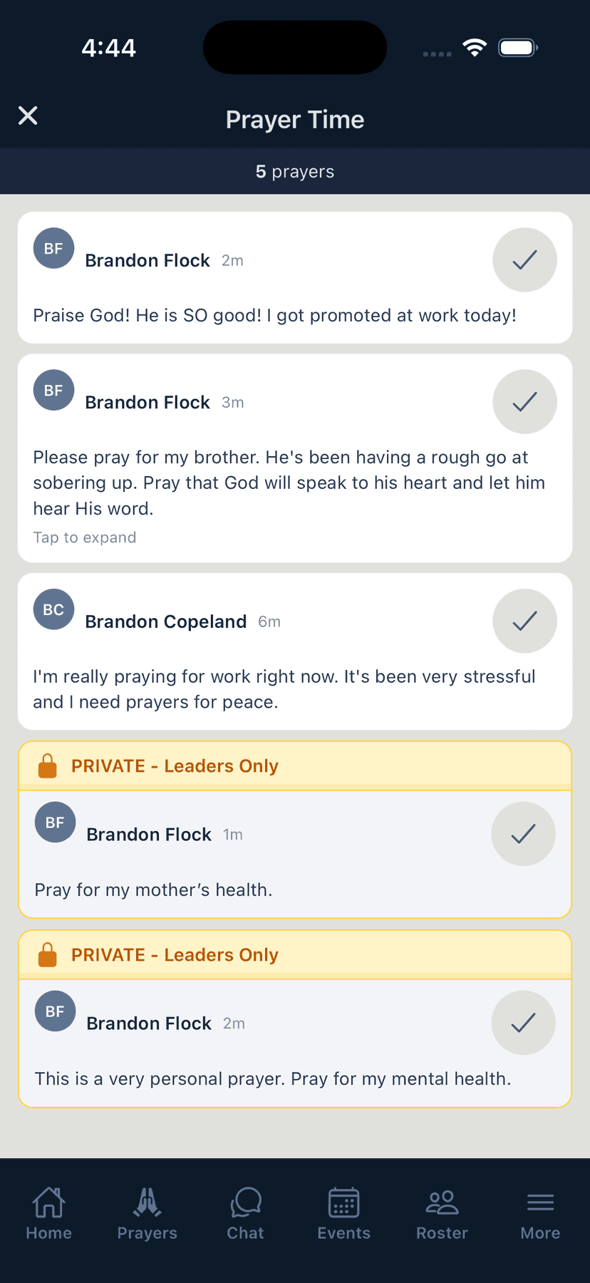 Prayer Wall — App Leader Prayer Time List