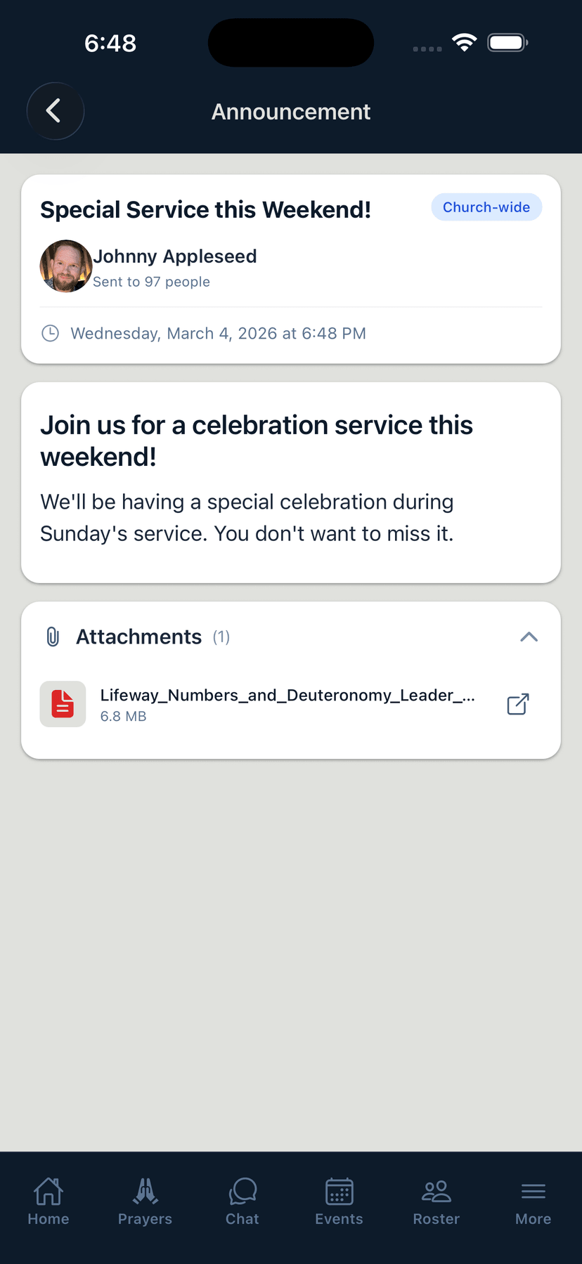 Church Announcements — App Church Announcement