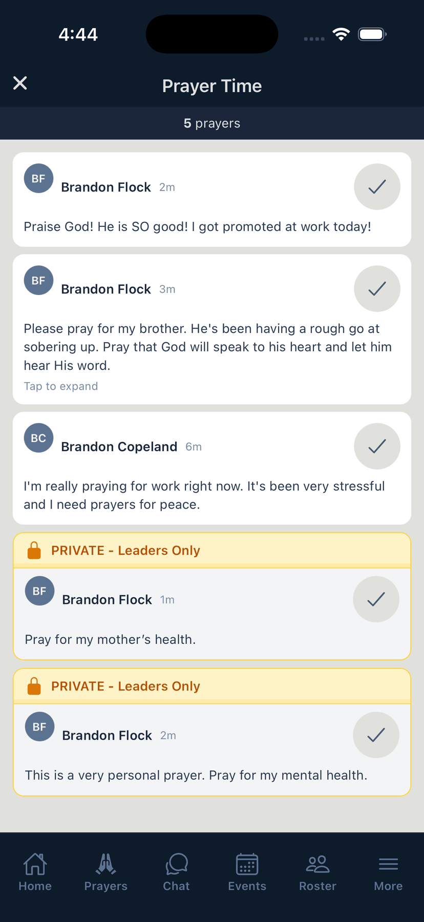 Prayer Wall — App Leader Prayer Time List